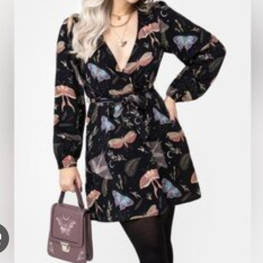 Disturbia Black Long Sleeve Butterfly Wrap Dress